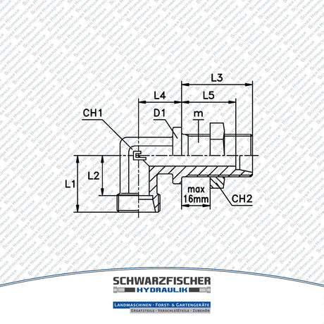 Winkel Hydraulik Schottverschraubung WSV Baureihe L von Schwarzfischer Hydraulik