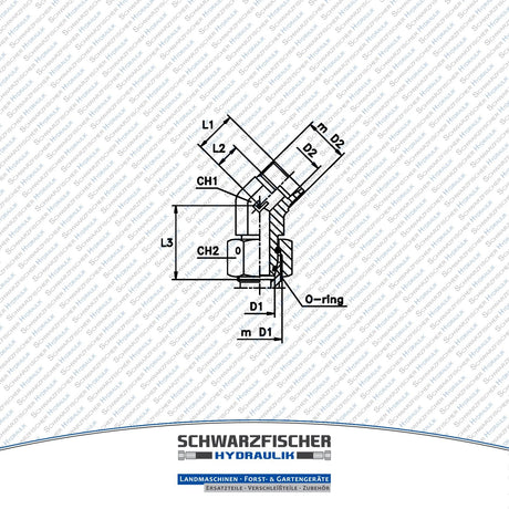 Einstellbare Hydraulik Winkelverschraubung 45° Baureihe L von Schwarzfischer Hydraulik