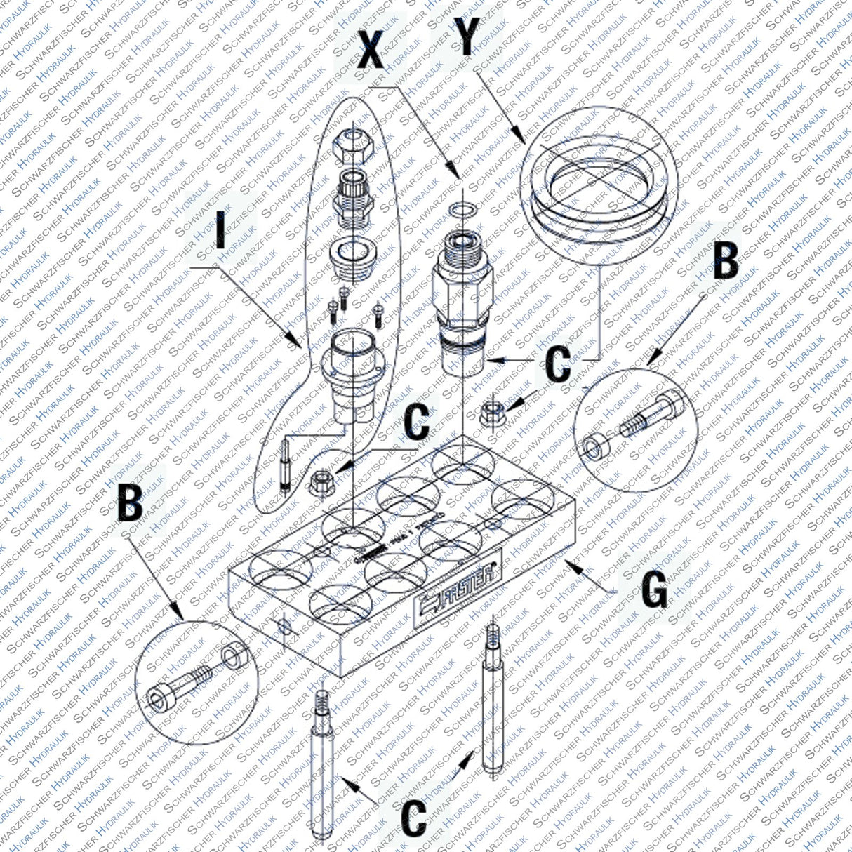 Faster Multikupplung 2 - Fach Steckerkörper P208 DN12 von Schwarzfischer Hydraulik