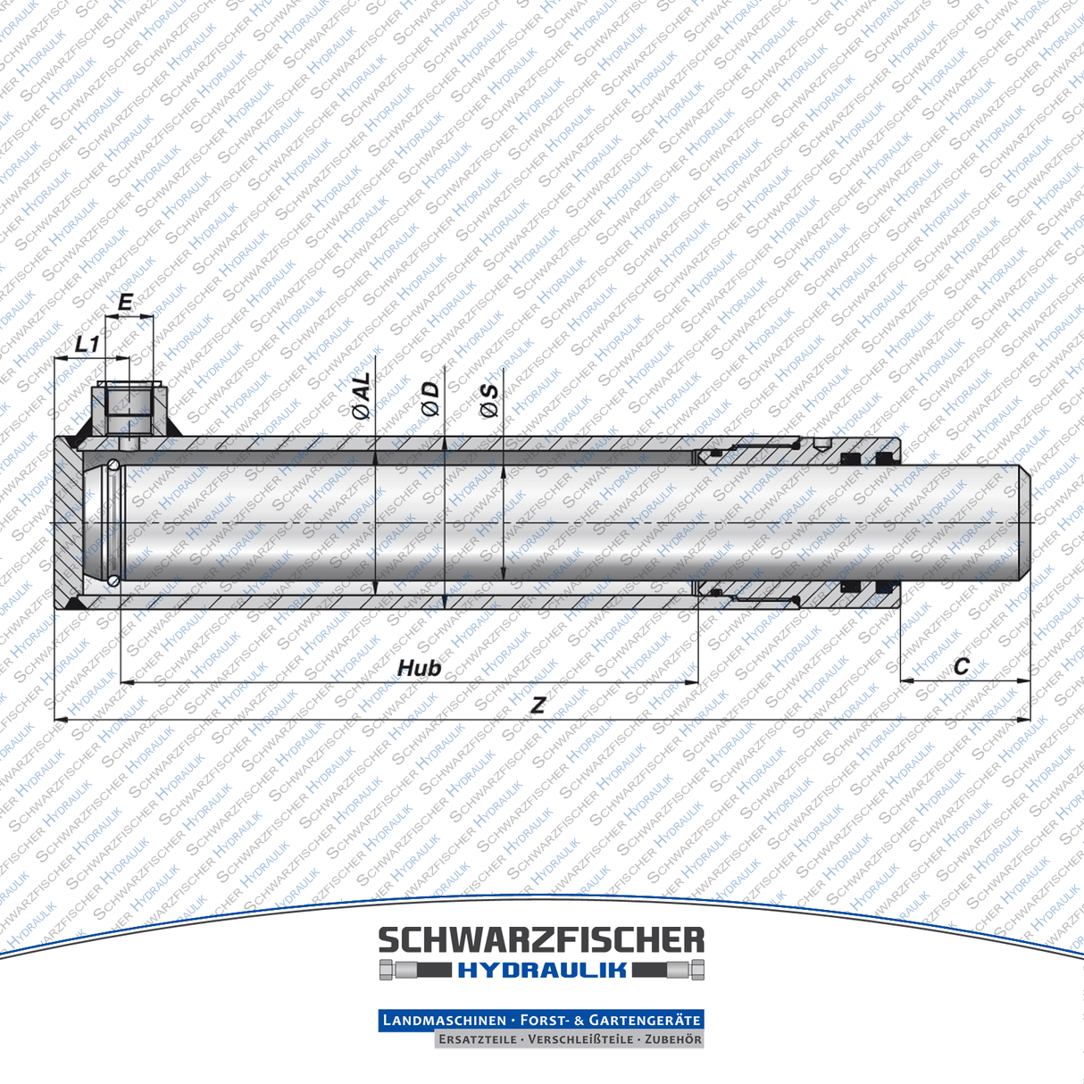 Hydraulikzylinder einfachwirkend ohne Befestigung von Schwarzfischer Hydraulik