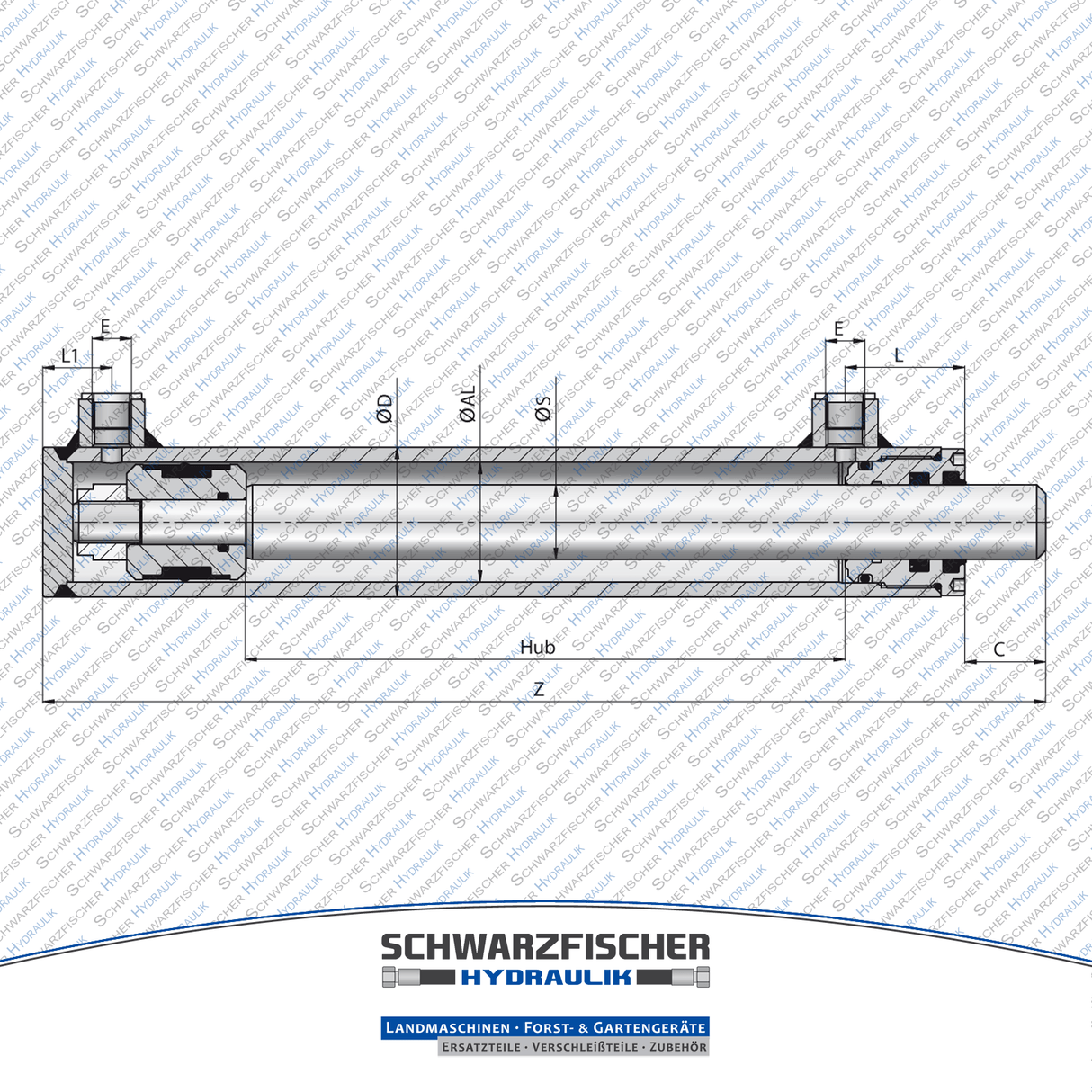 Hydraulikzylinder doppelwirkend ohne Befestigung | Stange Ø 20mm von Schwarzfischer Hydraulik