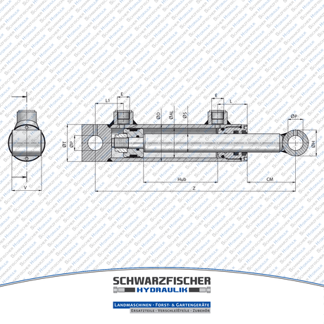 Hydraulikzylinder doppelwirkend mit Befestigung und Buchse von Schwarzfischer Hydraulik