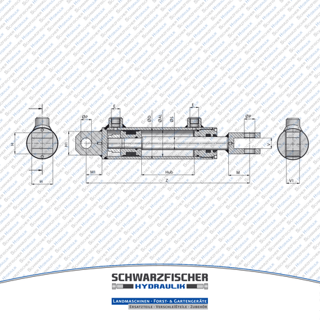 Hydraulikzylinder doppelwirkend mit Festauge und Gabel | Stange Ø 35mm von Schwarzfischer Hydraulik