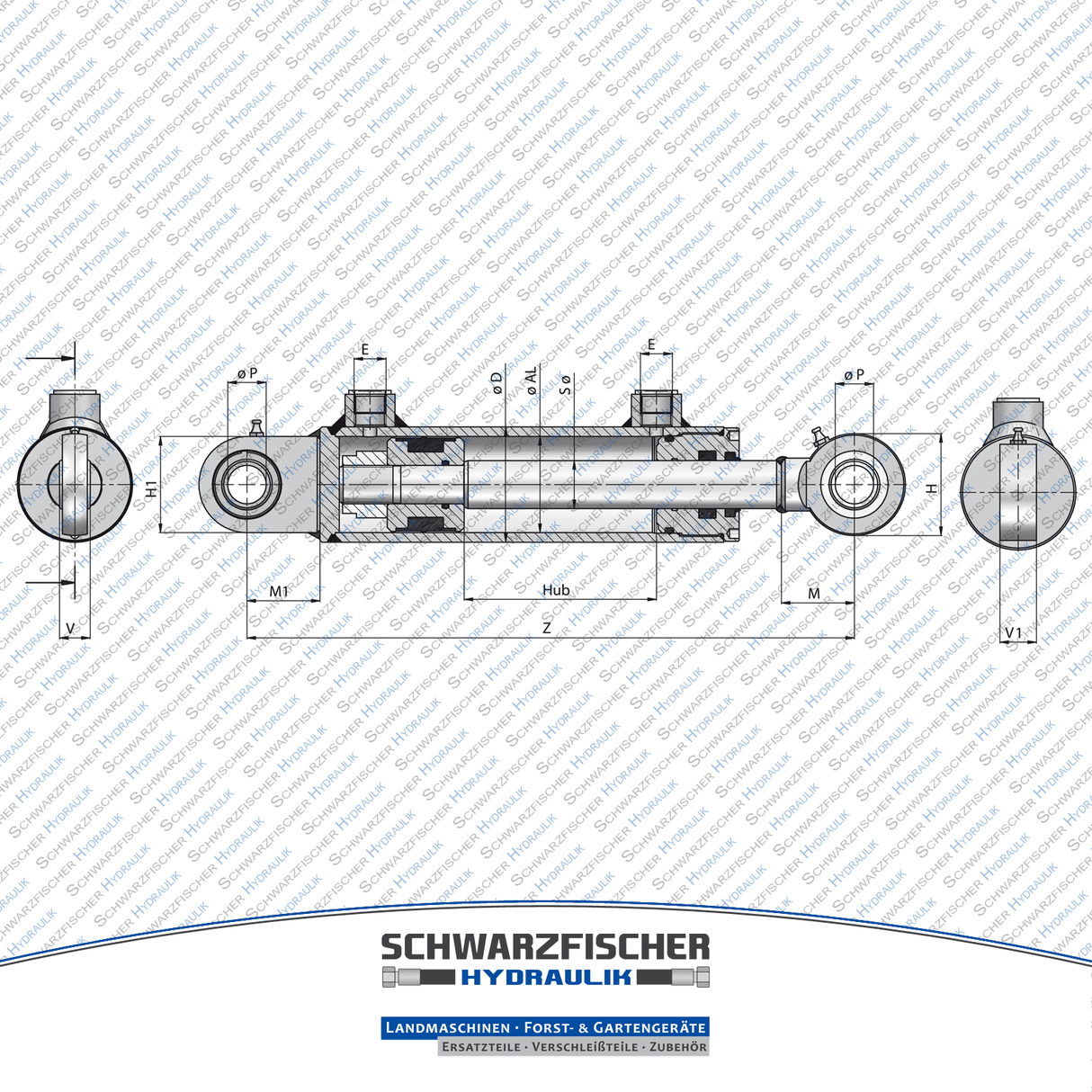 Hydraulikzylinder doppelwirkend mit Industriegelenkauge | Stange Ø 40mm von Schwarzfischer Hydraulik