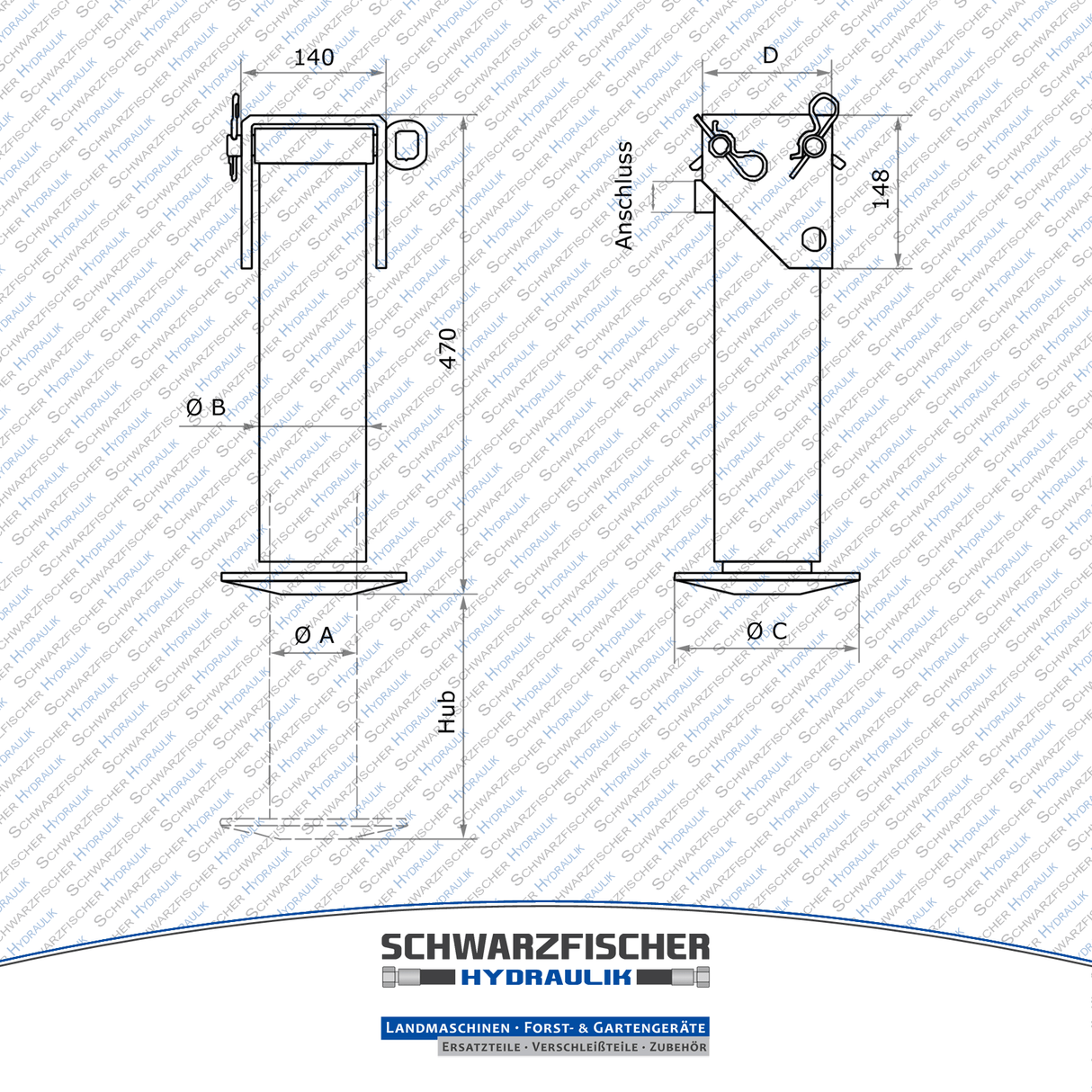 Hydraulikscher Stützfußzylinder Standardausführung von Schwarzfischer Hydraulik