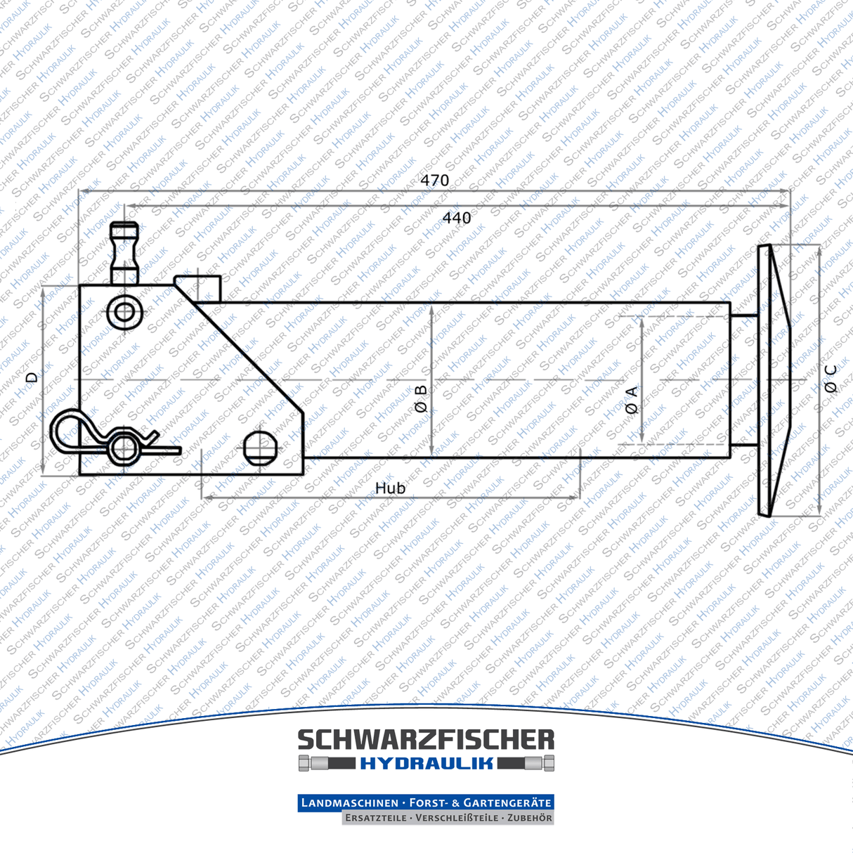 Hydraulikscher Stützfußzylinder mit Schnellverschluss von Schwarzfischer Hydraulik