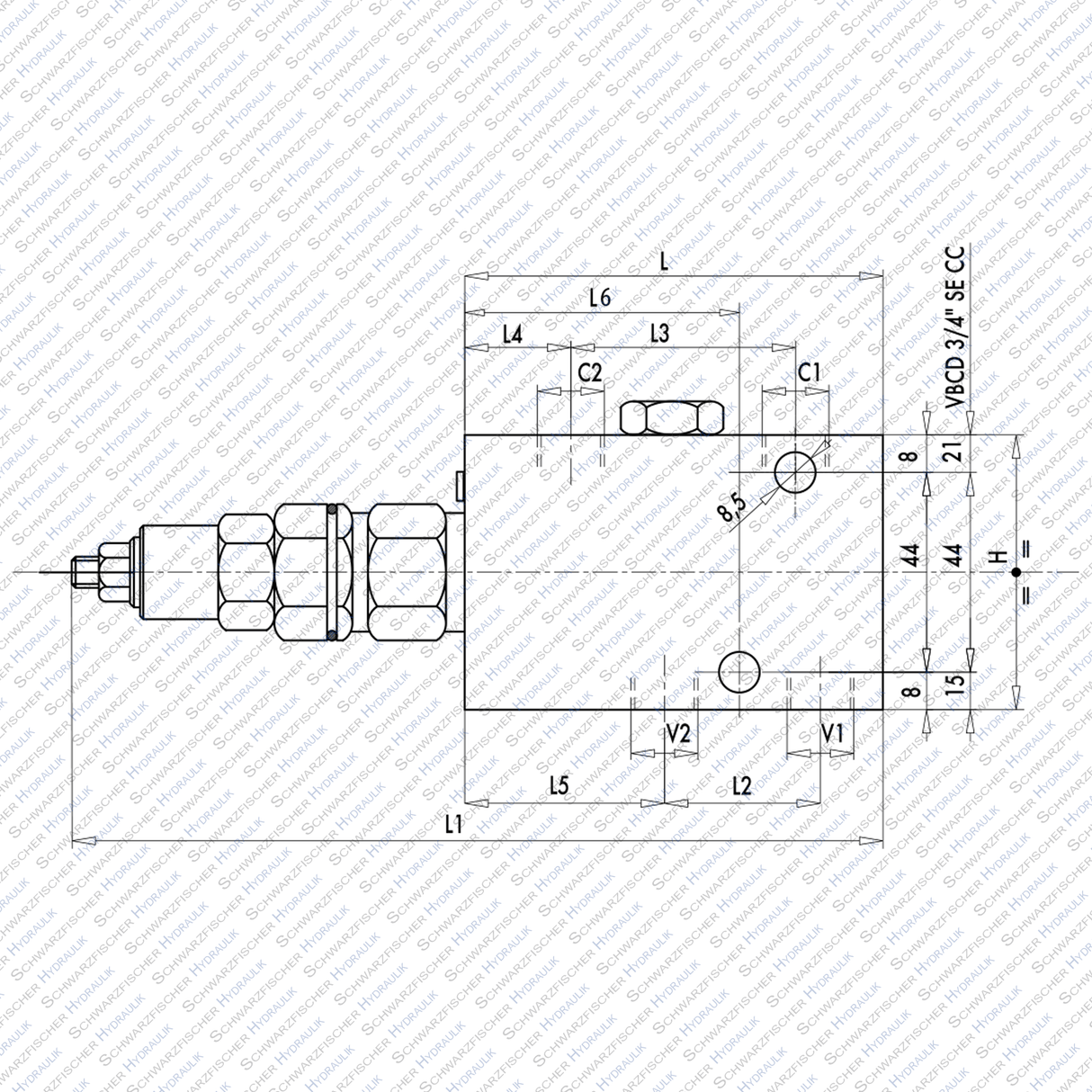 Hydraulik Senkbremsventil einfachwirkend druckkompensiert VBCD34 - SE - CC von Schwarzfischer Hydraulik