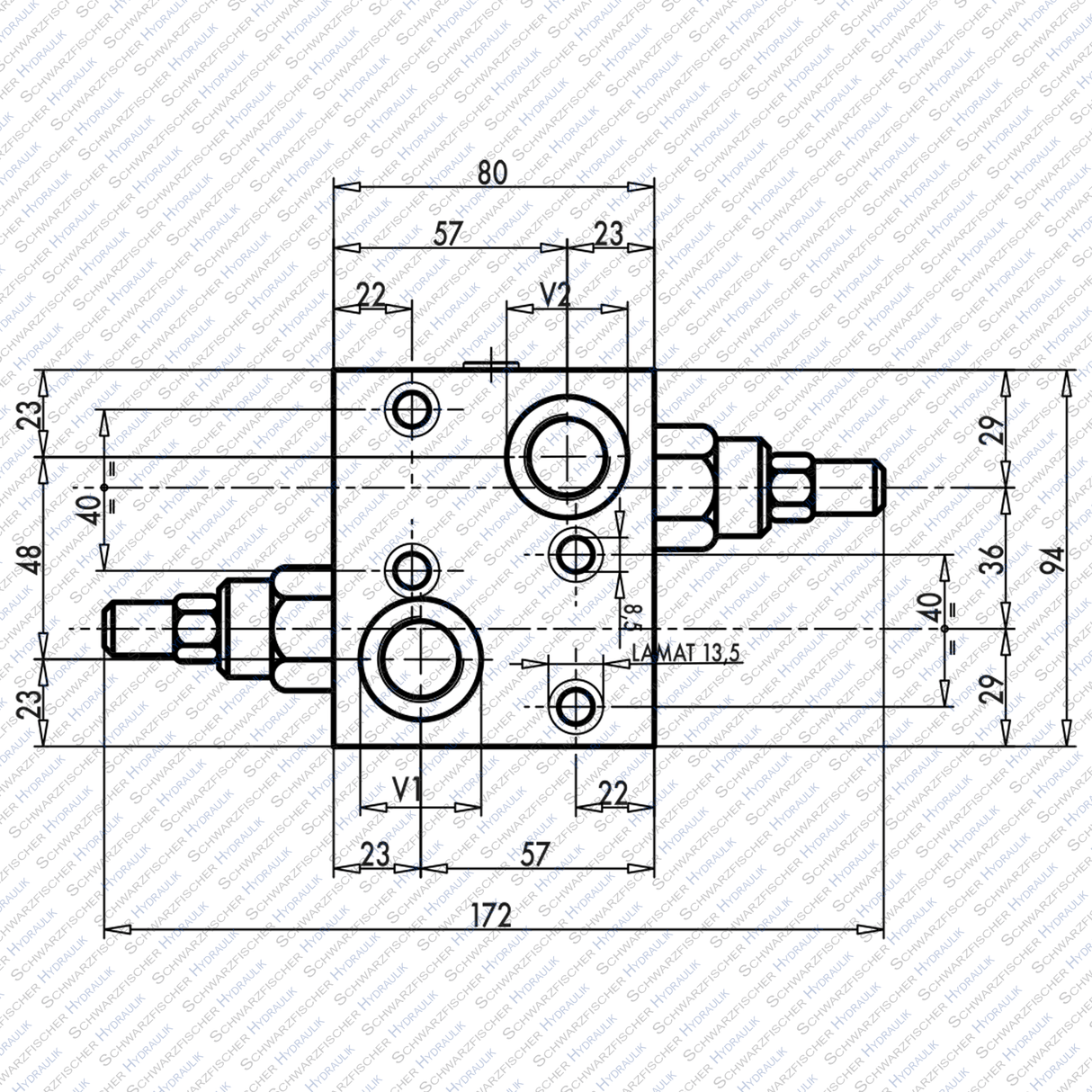 Senkbremsventil doppeltwirkend zum Aufflanschen auf OMP/OMR Ölmotoren VBCDF von Schwarzfischer Hydraulik