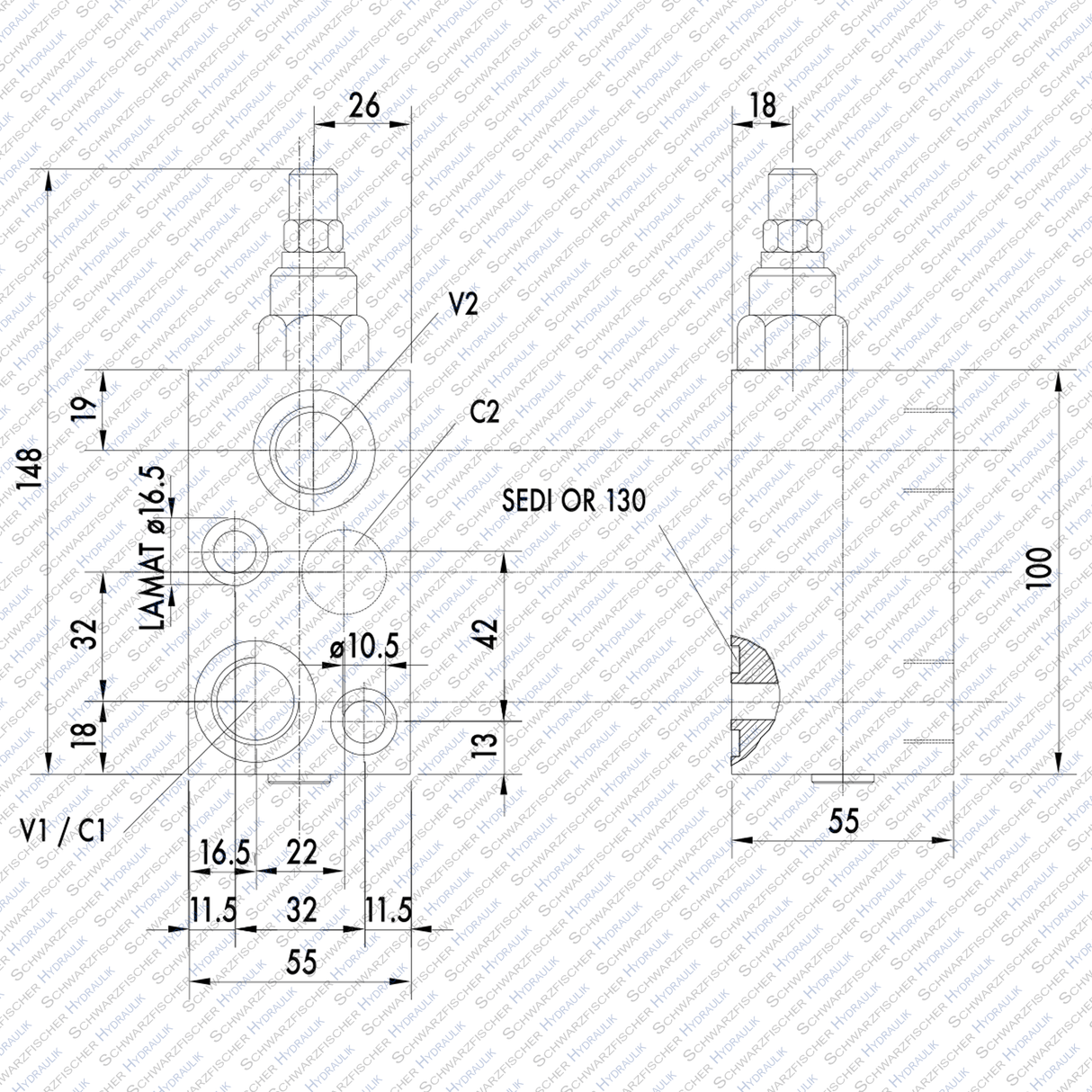 Hydraulik Senkbremsventil einfachwirkend zum Aufflanschen auf OMS Ölmotor VBCDF von Schwarzfischer Hydraulik