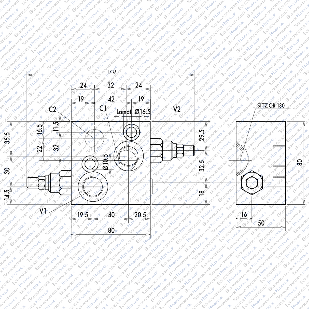 Hydraulik Senkbremsventil doppeltwirkend zum Aufflanschen auf OMS Motoren VBCDF von Schwarzfischer Hydraulik