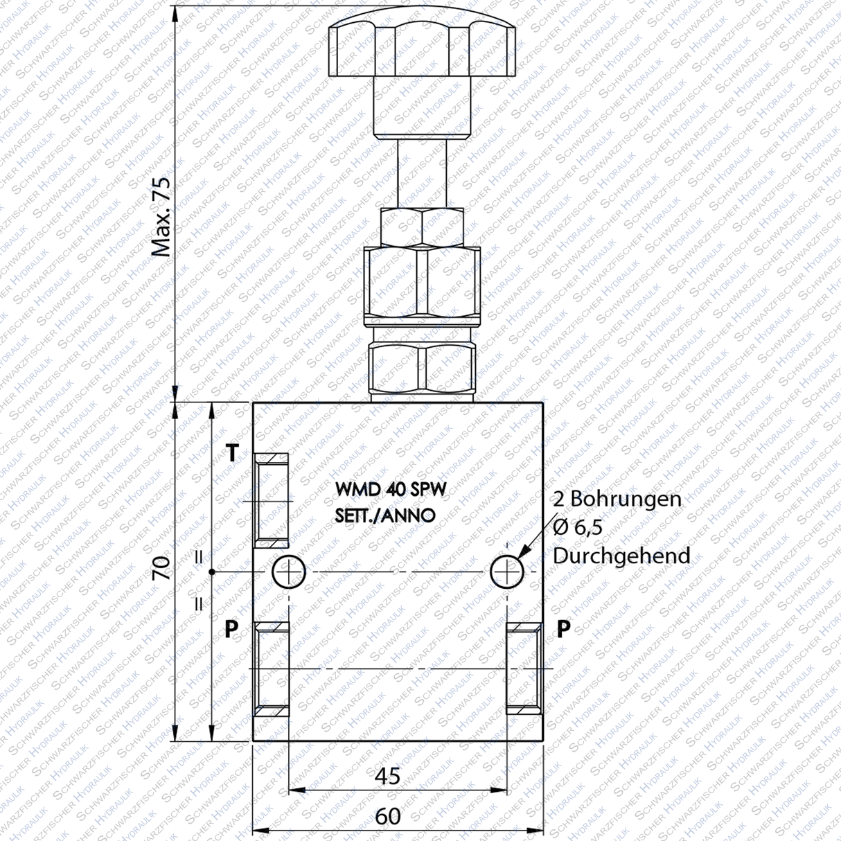 Hydraulik Ventil DBV Druckbegrenzungsventil direktgesteuert WMD40 mit Handrad von Schwarzfischer Hydraulik