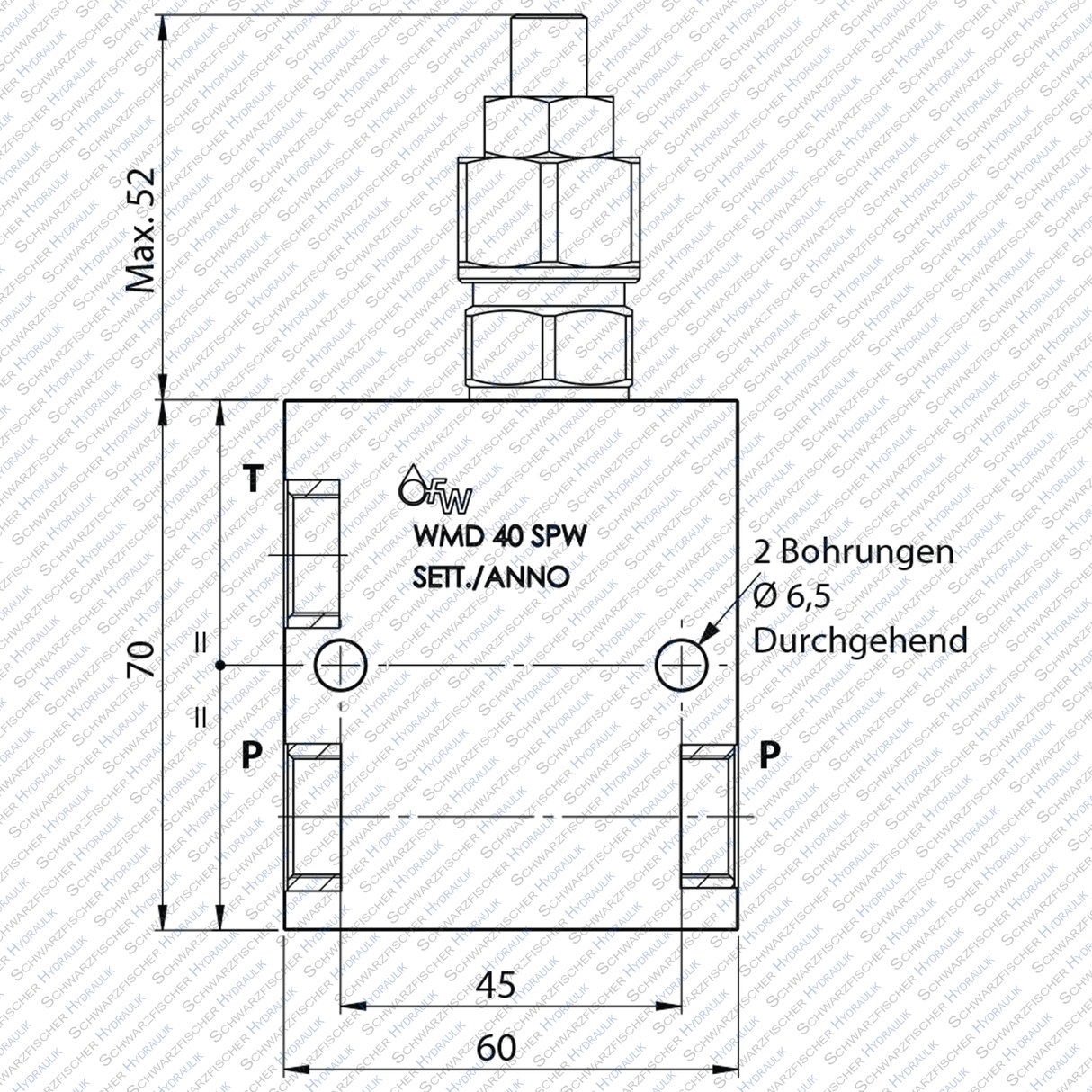 Hydraulik Ventil DBV Druckbegrenzungsventil direktgesteuert WMD40 mit Kontermutter von Schwarzfischer Hydraulik