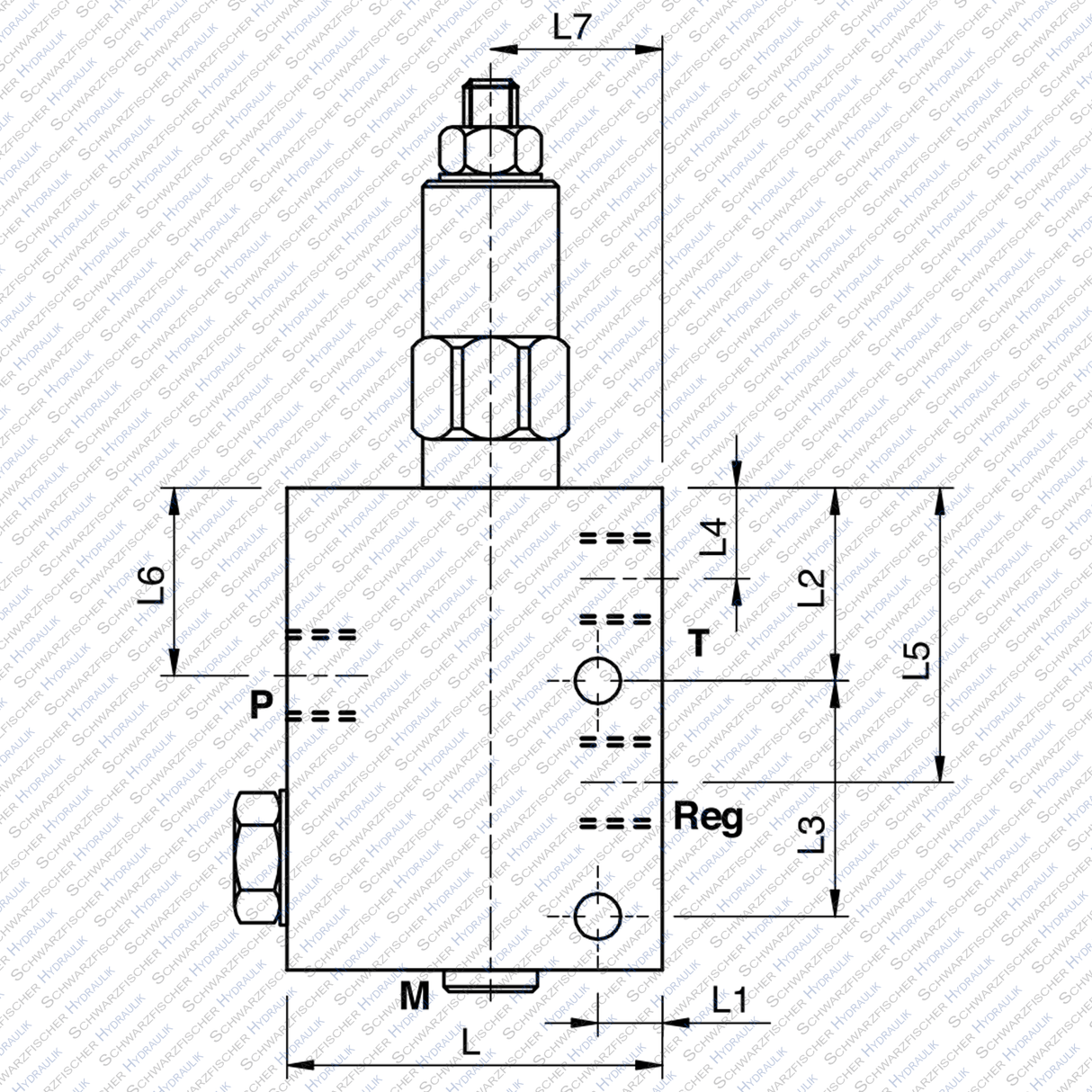 Hydraulik Druckminderventil mit Umgehungsrückschlagventil - direktgesteuert VRPRL von Schwarzfischer Hydraulik