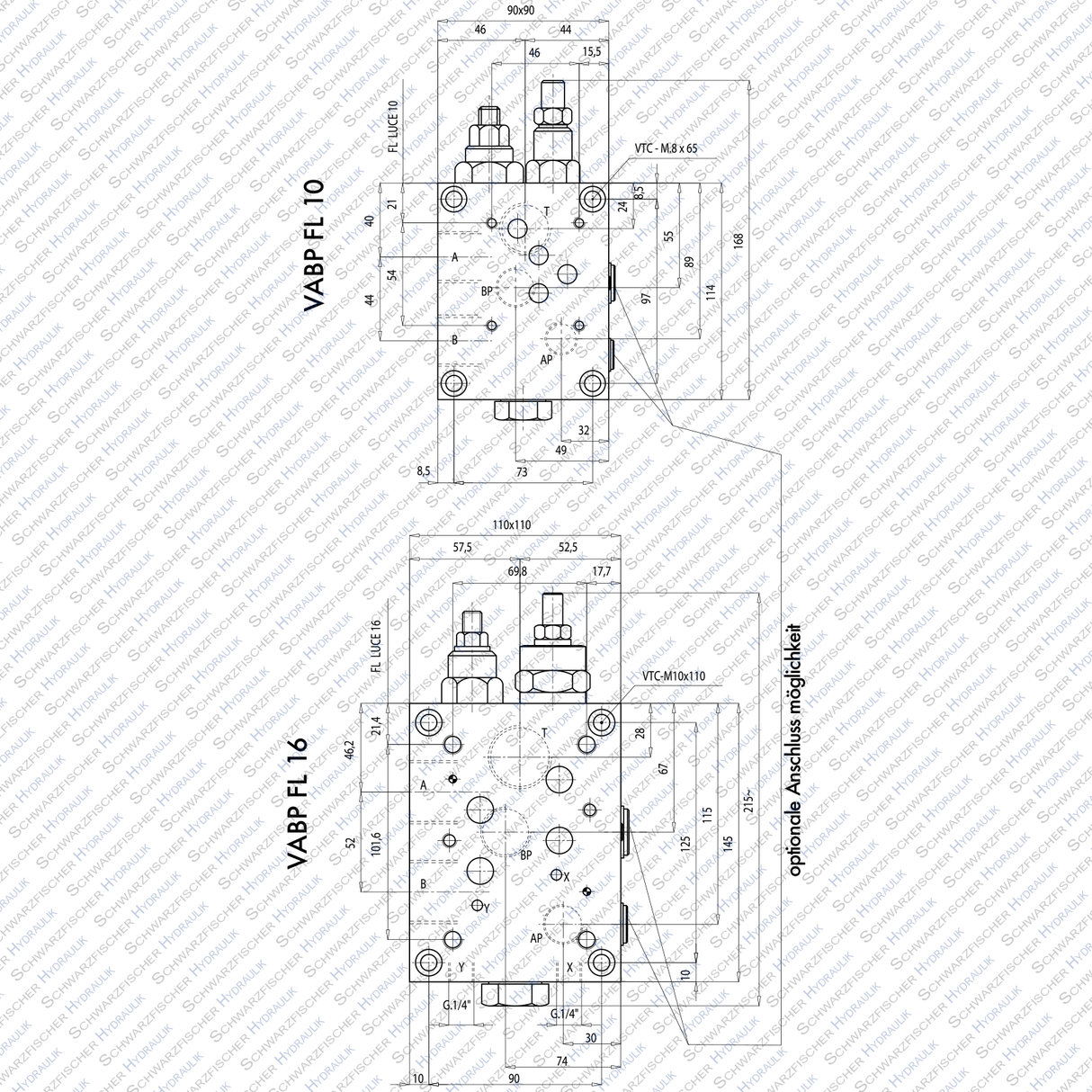 Hydraulik Abschaltventil VABP für Cetop 03 - 05 - 07 für Pumpen Nieder/Hochdruck von Schwarzfischer Hydraulik