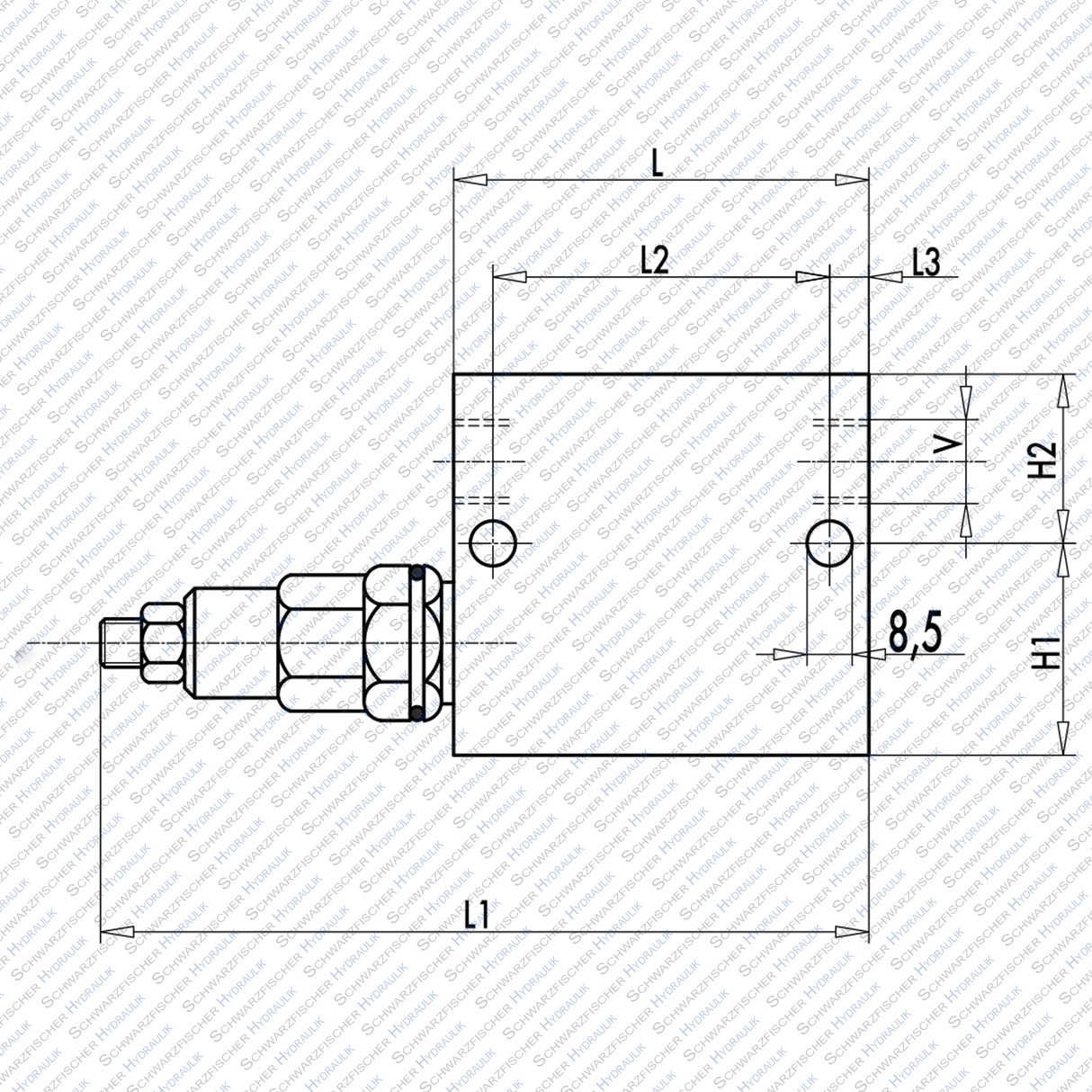 Hydraulik Druckfolgeventil druckkompensiert mit Umgehungsrückschlagventil VSQAPP mit Handrad von Schwarzfischer Hydraulik