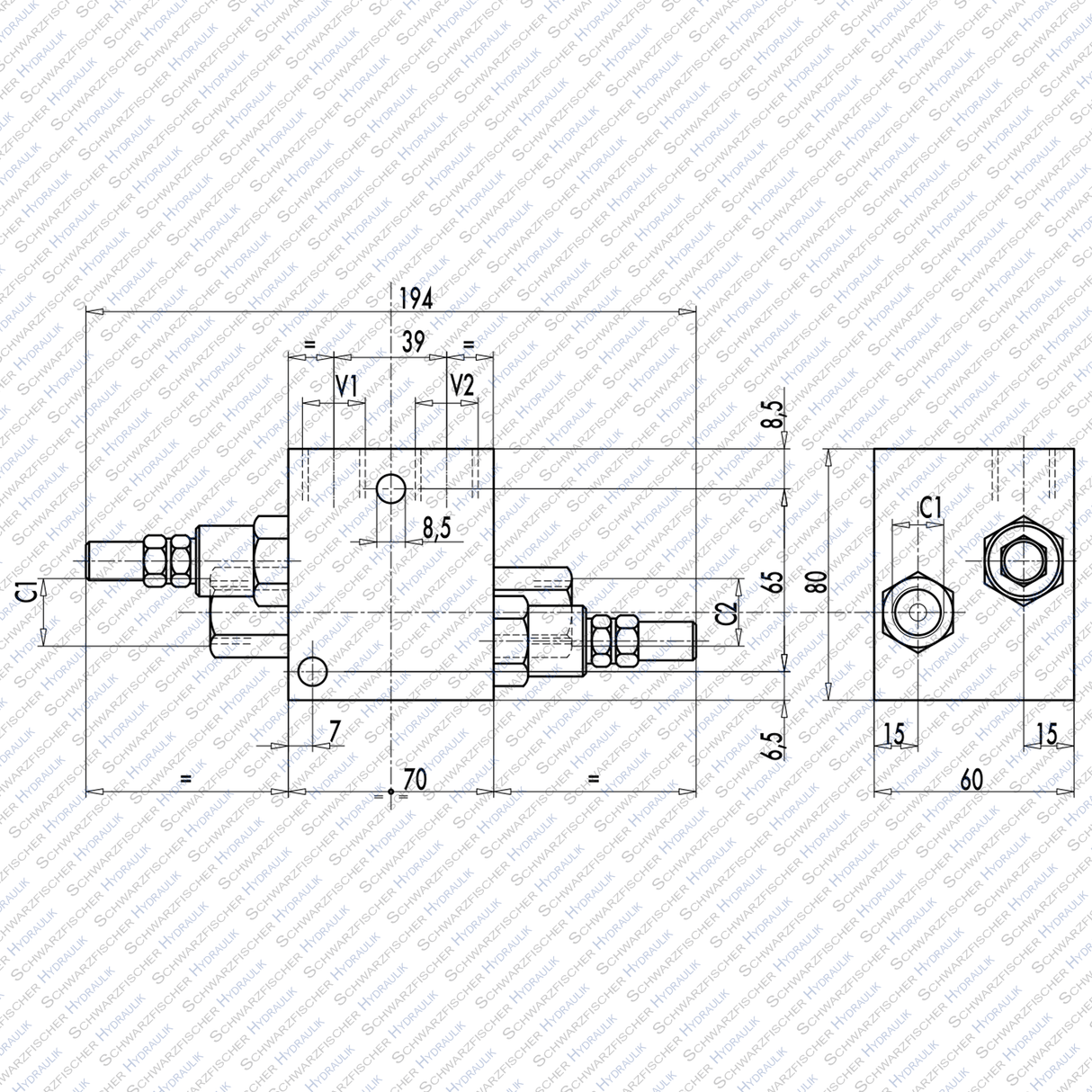 Schockventil + doppelwirkend entsperrbares Rückschlagventil VBAU von Schwarzfischer Hydraulik