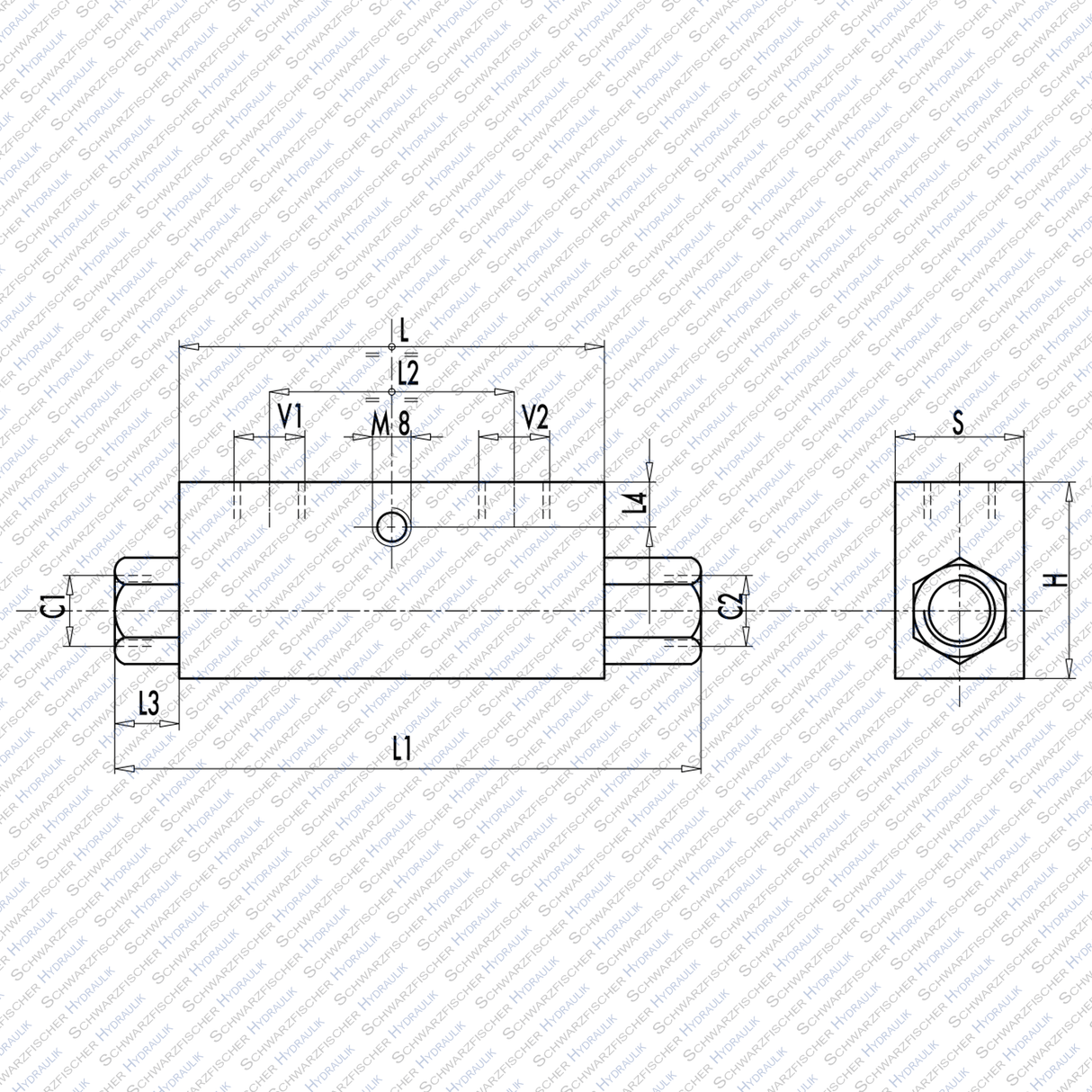 Hydraulik Ventil Sperrblock entsperrbares Rückschlagventil einfachwirkend VBPSE von Schwarzfischer Hydraulik