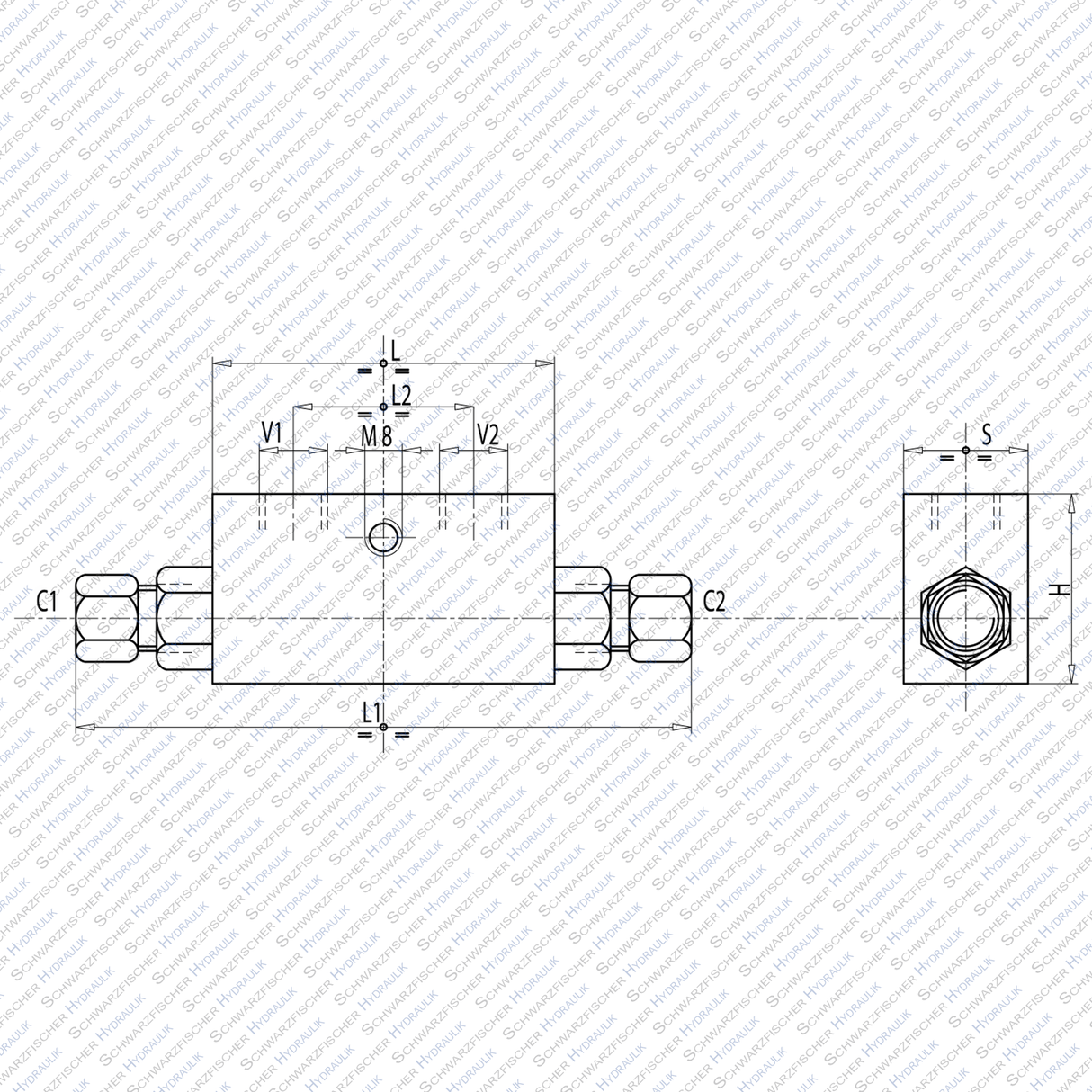 Hydraulik Sperrblock entsperrbares Rückschlagventil einfachwirkend VBPSE von Schwarzfischer Hydraulik