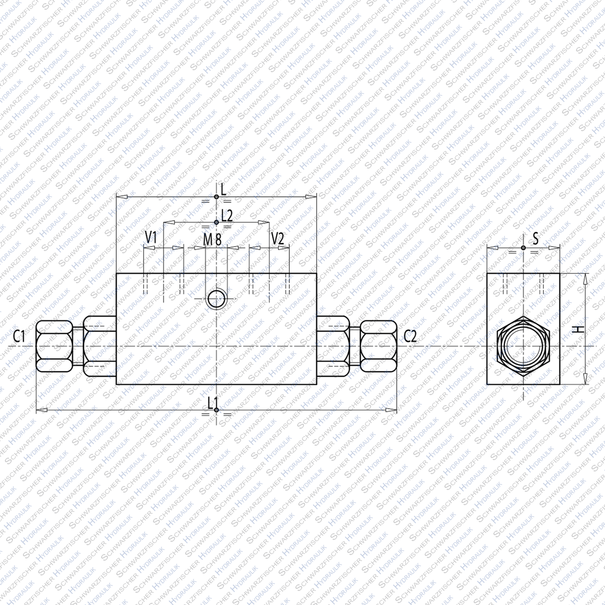 Hydraulik Sperrblock entsperrbares Rückschlagventil doppeltwirkend (12L) VBPDE von Schwarzfischer Hydraulik