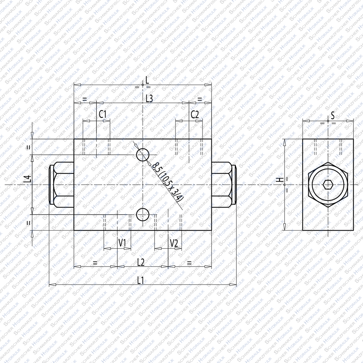 Hydraulik Sperrblock Ventil entsperrbares Rückschlagventil doppeltwirkend VBPDE von Schwarzfischer Hydraulik