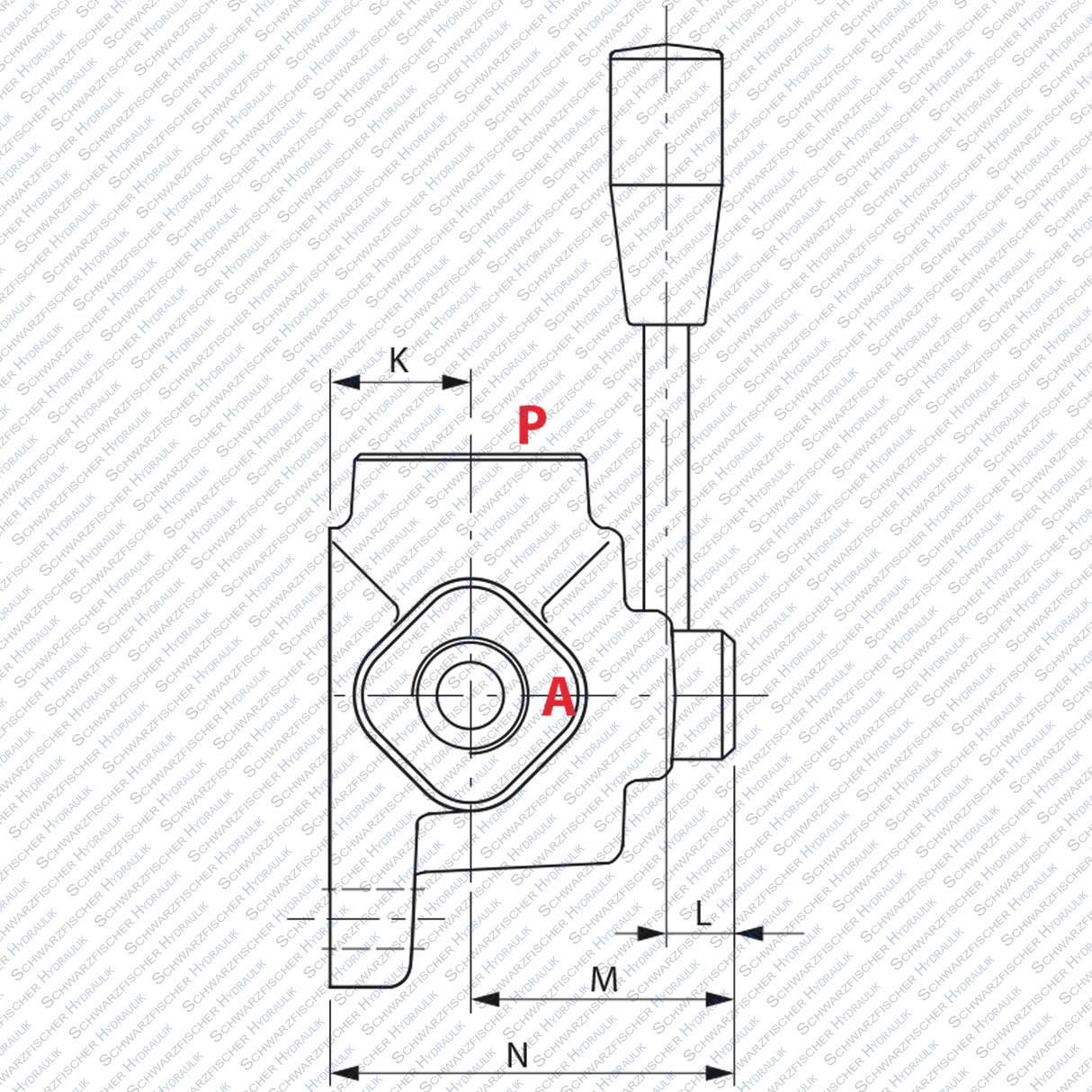 Hydraulik 3/2 Wegeventil Drehumschaltventil von Schwarzfischer Hydraulik