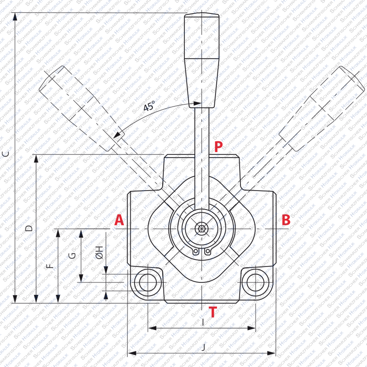 Hydraulik 4/2 Wegeventil Drehumschaltventil von Schwarzfischer Hydraulik