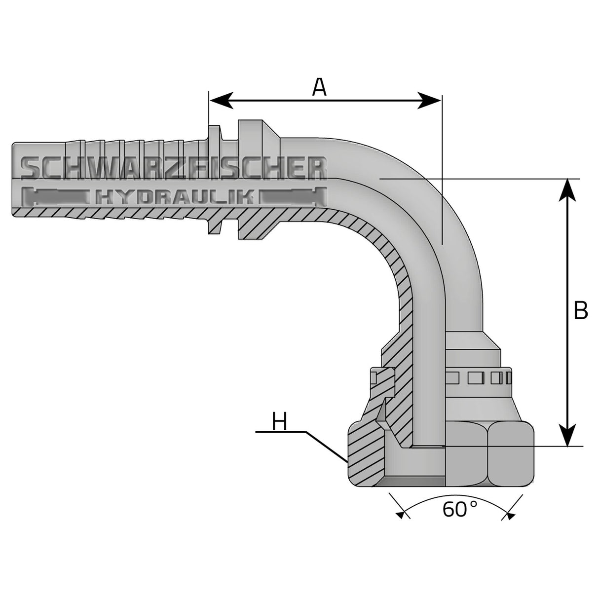 Standard Pressarmatur DKR 90° Bogen 60° Konus (BSPP - Gewinde) von Schwarzfischer Hydraulik