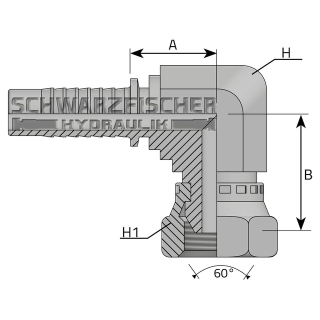 Standard Pressarmatur DKR 90° Bogen Kompakt (BSPP - Gewinde) von Schwarzfischer Hydraulik