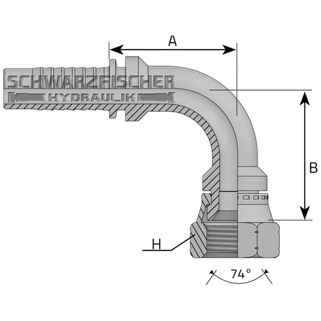 Standard Pressarmatur DKJ 90° Bogen 37° JIC Dichtkopf (UNF - Gewinde) von Schwarzfischer Hydraulik