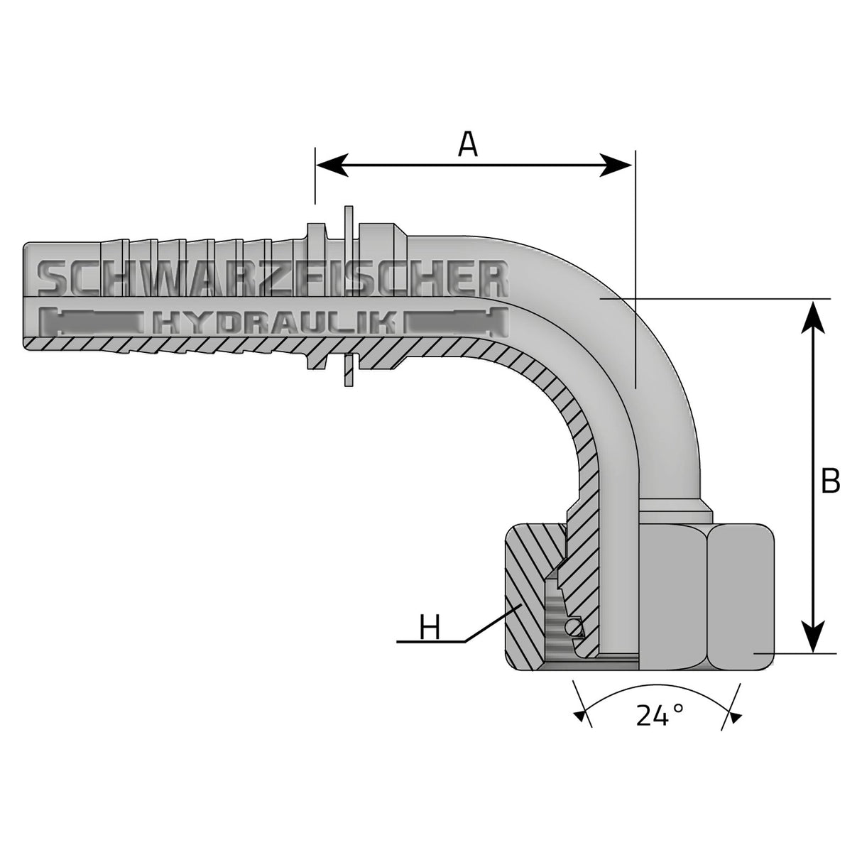 Standard Pressarmatur DKOL 90° Bogen Innengewinde mit O - ring 24° Konus (Metrisch) von Schwarzfischer Hydraulik