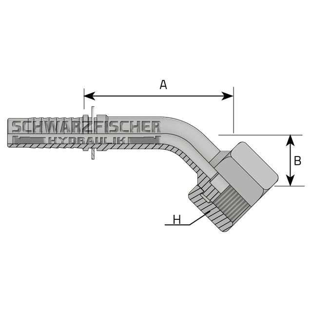 Standard Pressarmatur DK 45° Bogen ORFS UNF Stirndichtend von Schwarzfischer Hydraulik