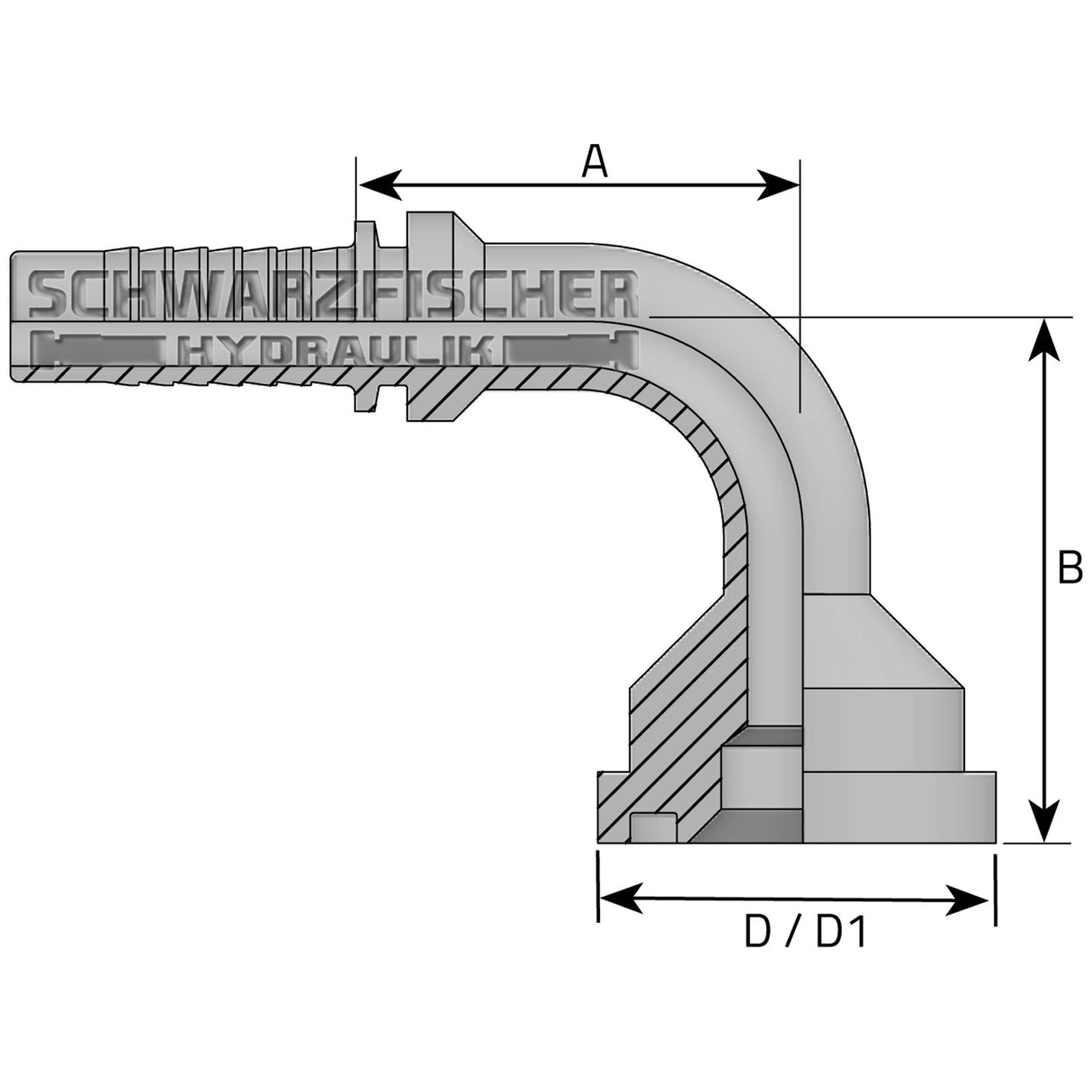 Standard Pressarmatur 90° Flanschanschluss 3000 PSI - Einteilig von Schwarzfischer Hydraulik