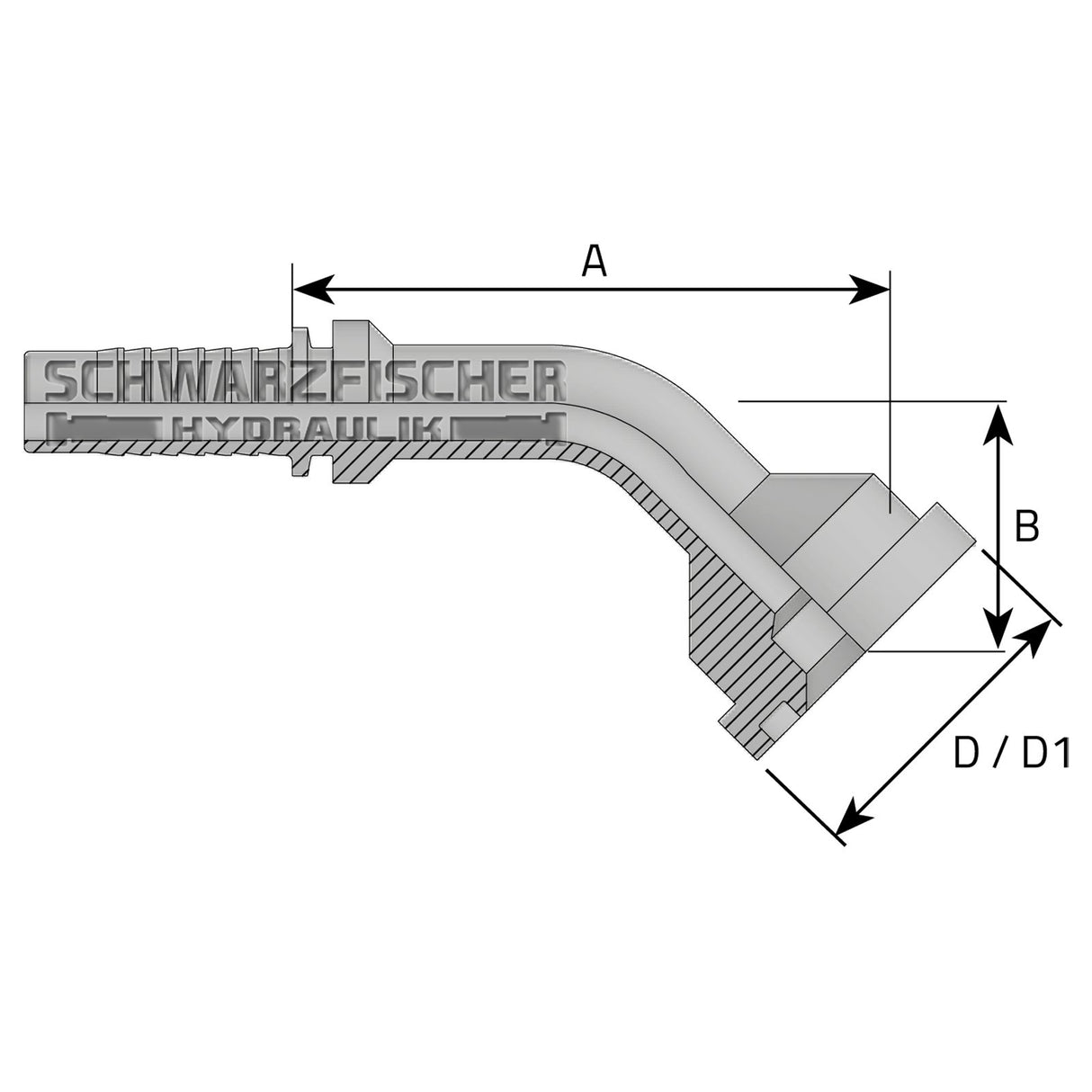 Standard Pressarmatur 45° Flanschanschluss 3000 PSI - Einteilig von Schwarzfischer Hydraulik