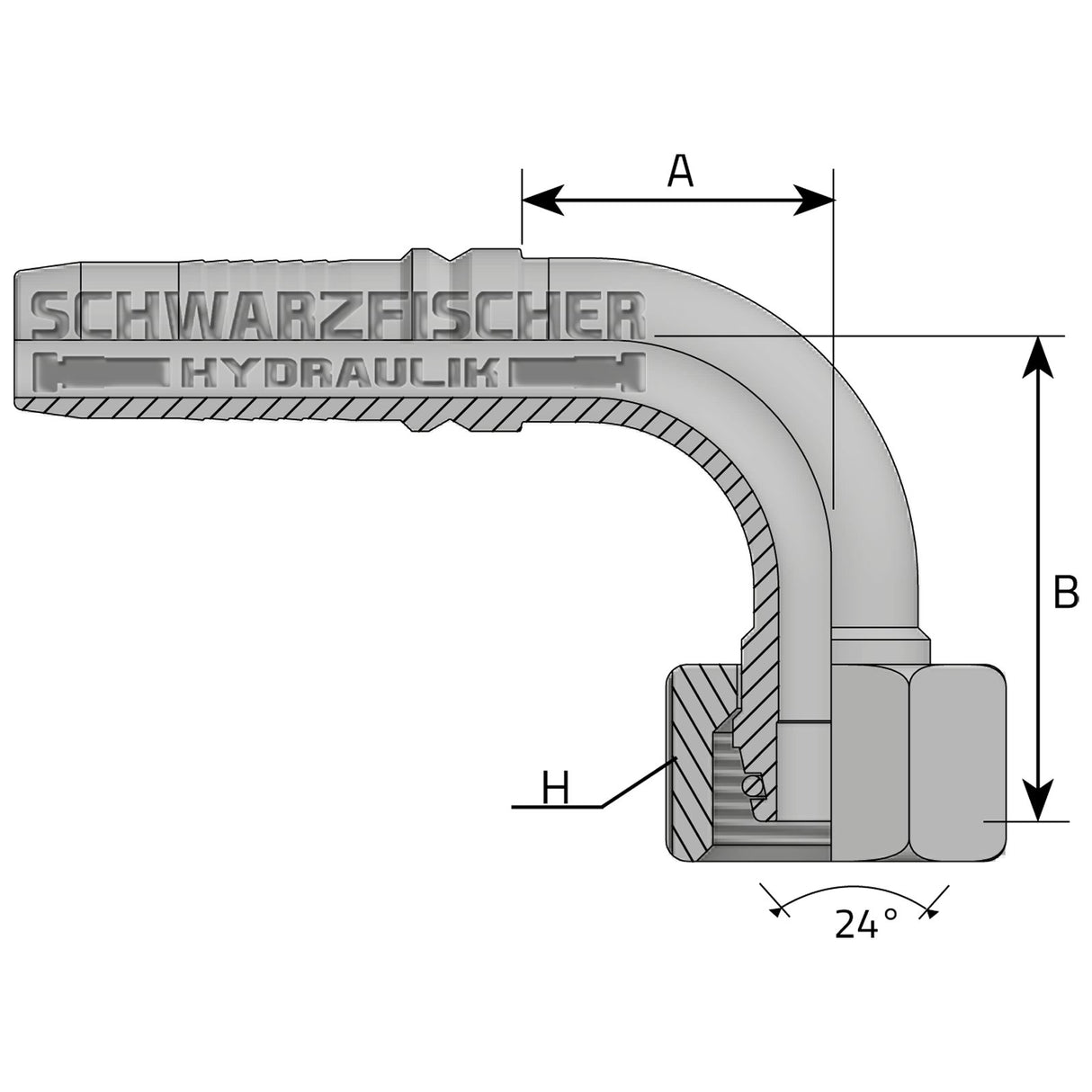 Interlock Pressarmatur DKOS 90° Bogen Innengewinde mit O - Ring 24° Konus (Metrisch) von Schwarzfischer Hydraulik