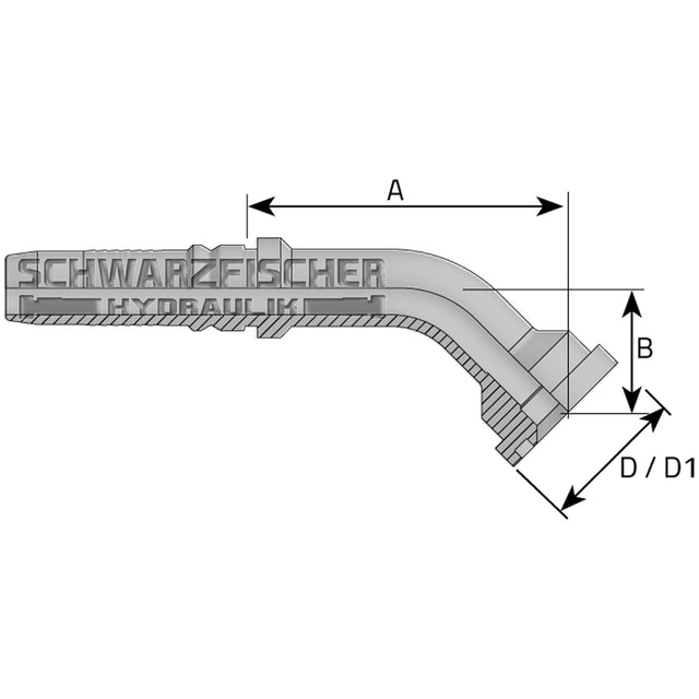 Interlock Pressarmatur 45° Flanschanschluss 6000 PSI - Einteilig von Schwarzfischer Hydraulik