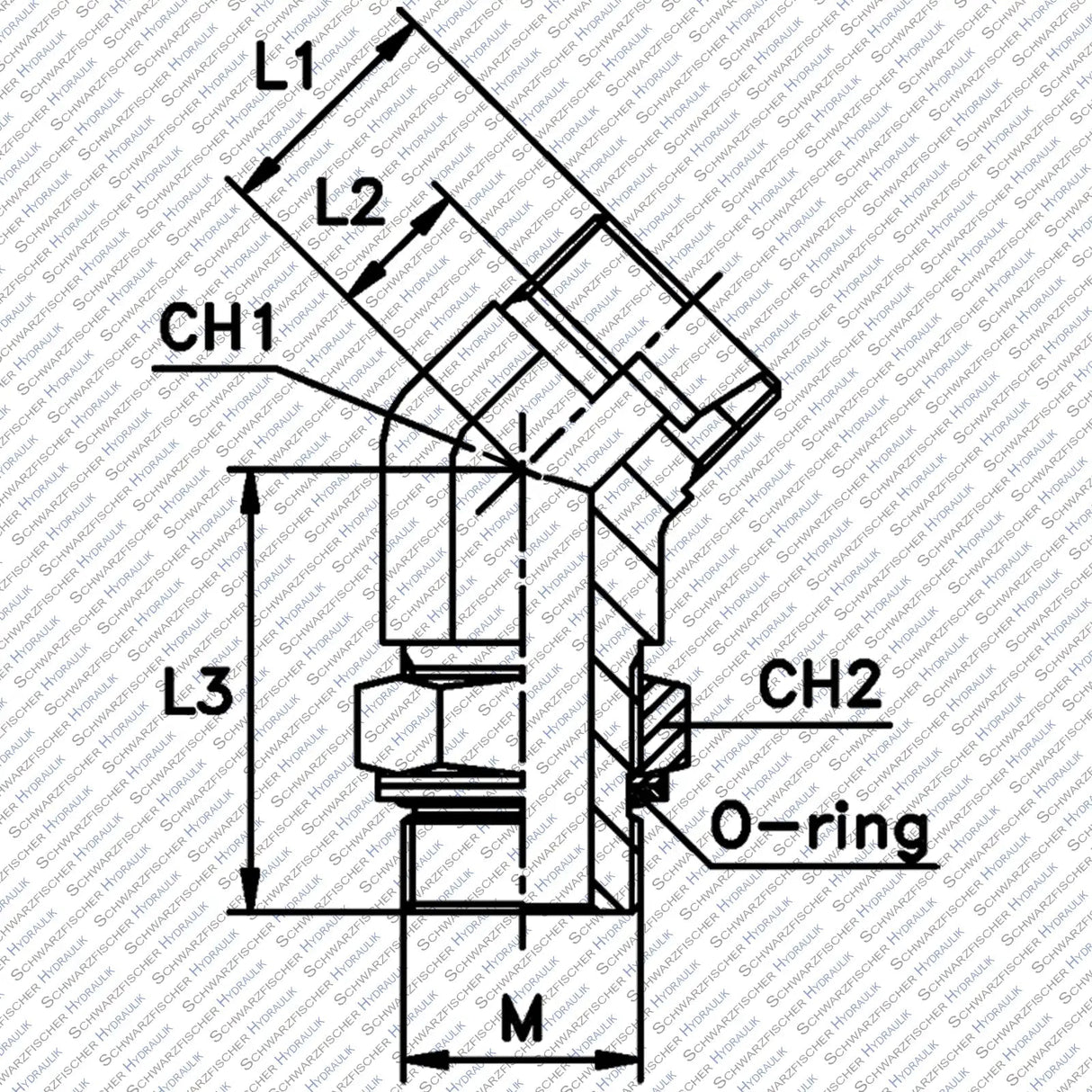 Einstellbare Winkelverschraubung 45° mit Kontermutter und O - Ring Metrisches Einschraubgewinde – zylindrisch VEE - M - OMD von Schwarzfischer Hydraulik