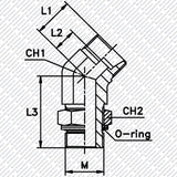 Einstellbare Winkelverschraubung 45° mit Kontermutter und O - Ring Metrisches Einschraubgewinde – zylindrisch VEE - M - OMD von Schwarzfischer Hydraulik